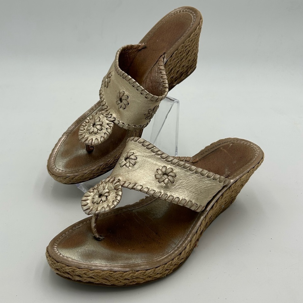 Jack Rogers Metallic Gold Woven Flip Flop Wedges